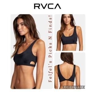 RVCA Scoop Neck Cutout Bralette Bikini - Black, Size XS